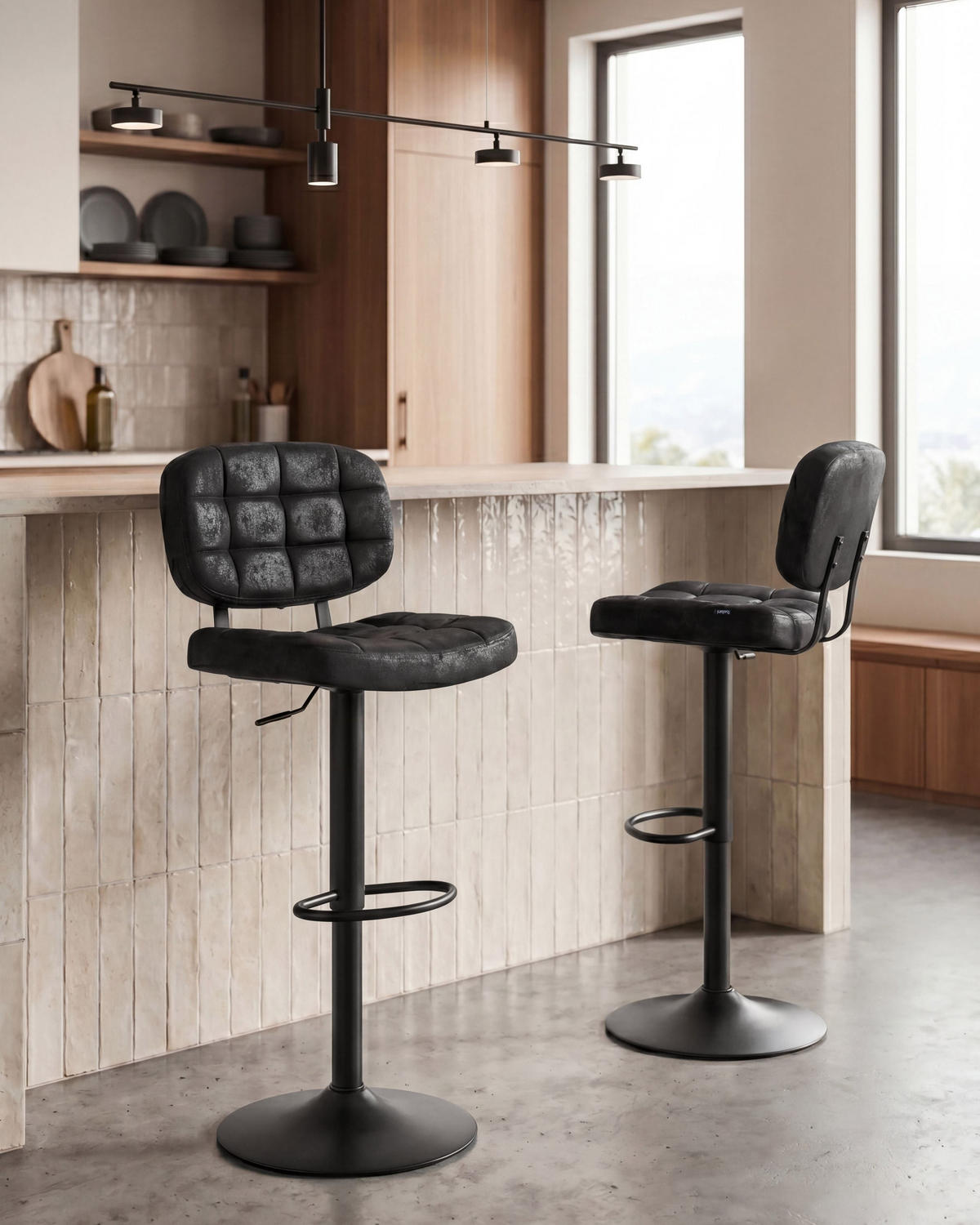 BARHOCKER 2er-Set Kunstwildleder drehbar Schwarz Tilton - Schwarz, Textil (49/96/42cm) - Beliani