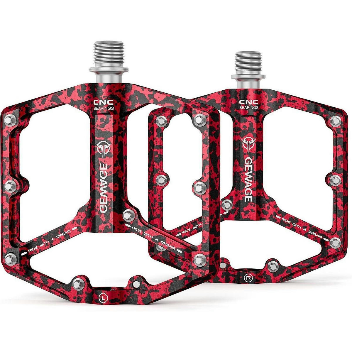 FAHRRADPEDALE Rennrad/Mountainbike Aluminiumlegierung Rot Tarnmuster - Multicolor, Metall (10/1.4/10.4cm)