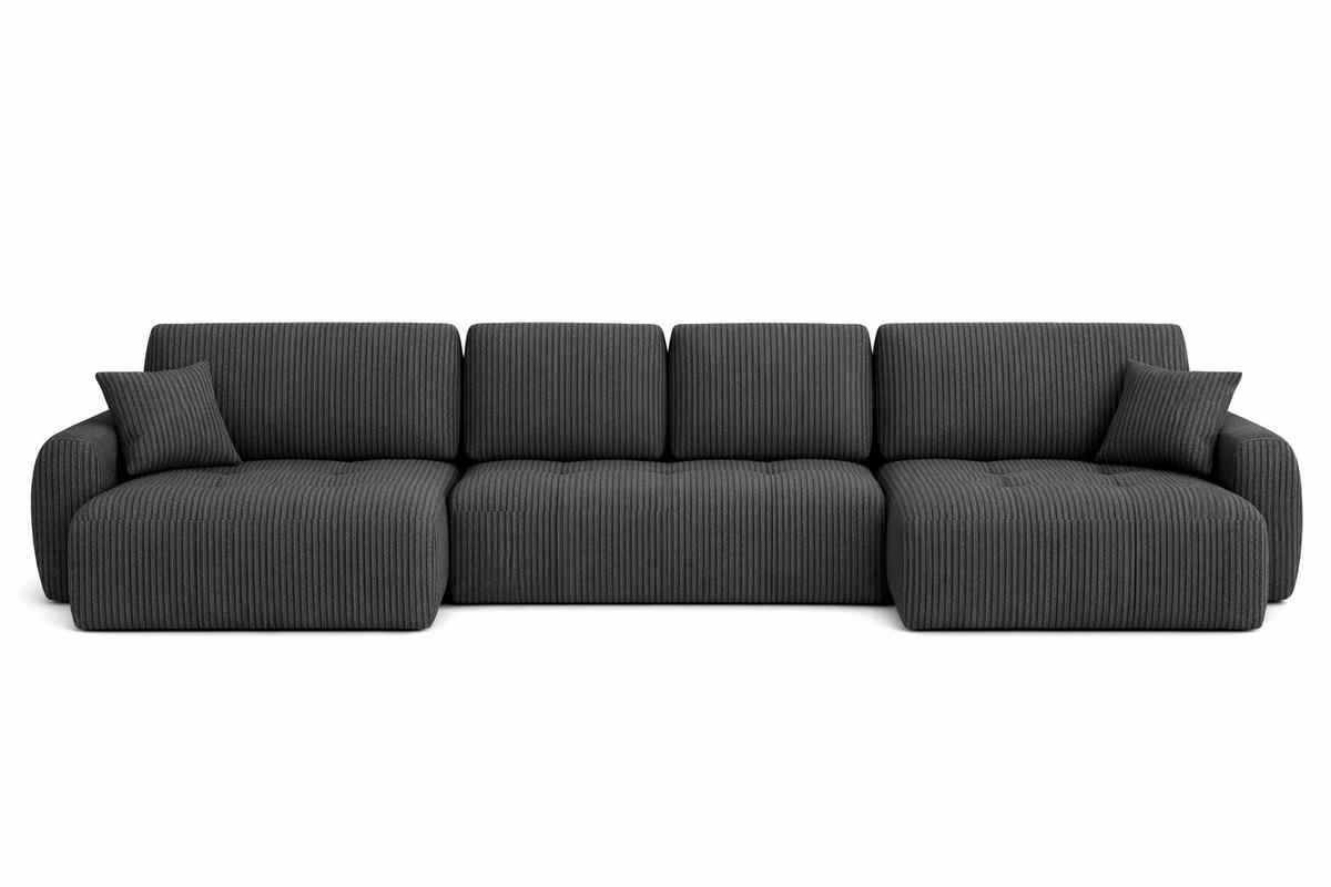 ECKSOFA Mit Schlaffunktion Und Bettkasten U-Form Ivo U, Cordstoff Poso, Grau - Grau, Holz (342/142cm) - Kaiser Möbel