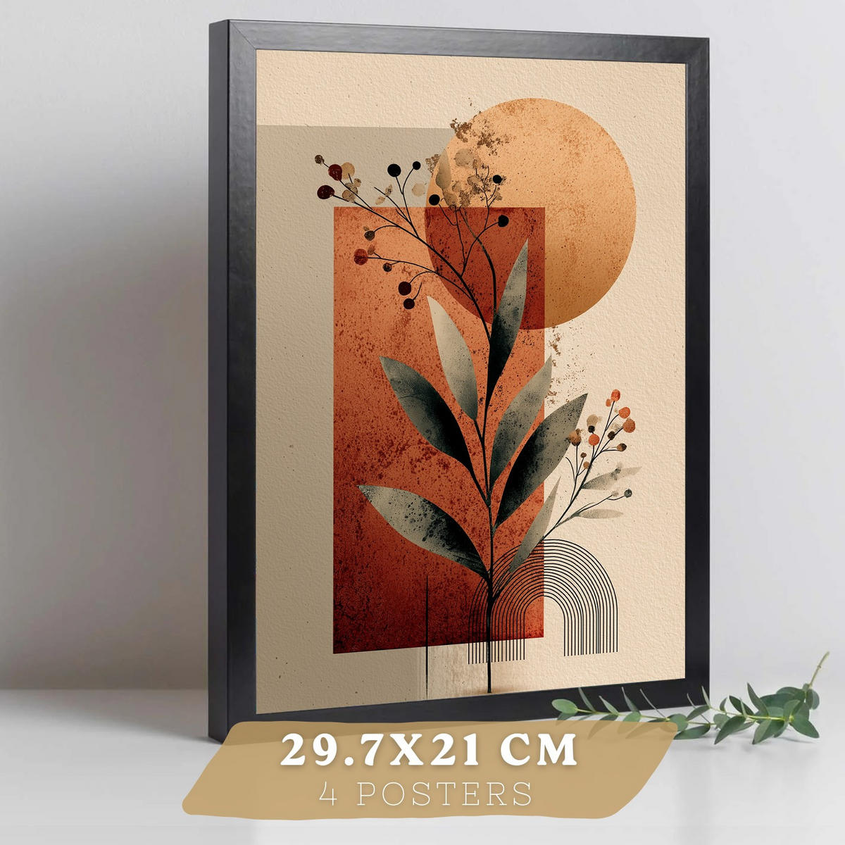 PLAKAT Sada 4 Abstraktní Reds A3 Černý rám - černá, papír (29.7/1/42cm) - Nacnic