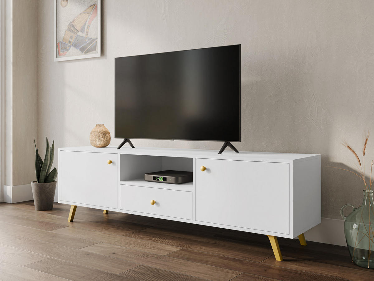 TV-ELEMENT Siena 160 - Goldfarben/Weiß, Holzwerkstoff/Metall (160/48/41cm) - MIRJAN24