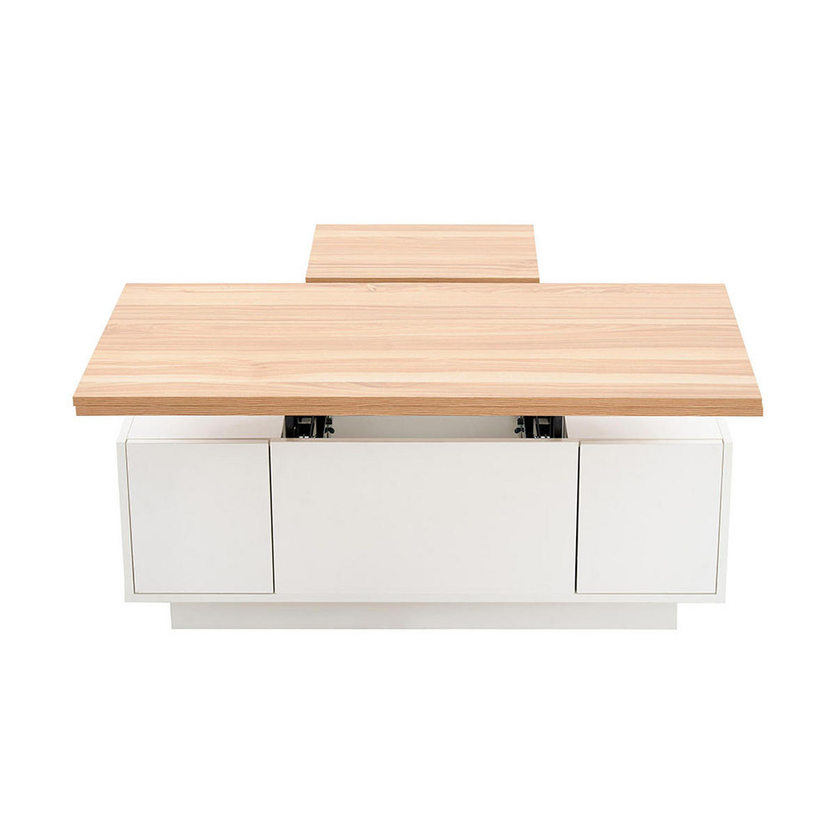 COUCHTISCH mit Doppel-Hebemechanismus，weiß - Weiß, Holz (100/50/55.5cm) - KOMHTOM