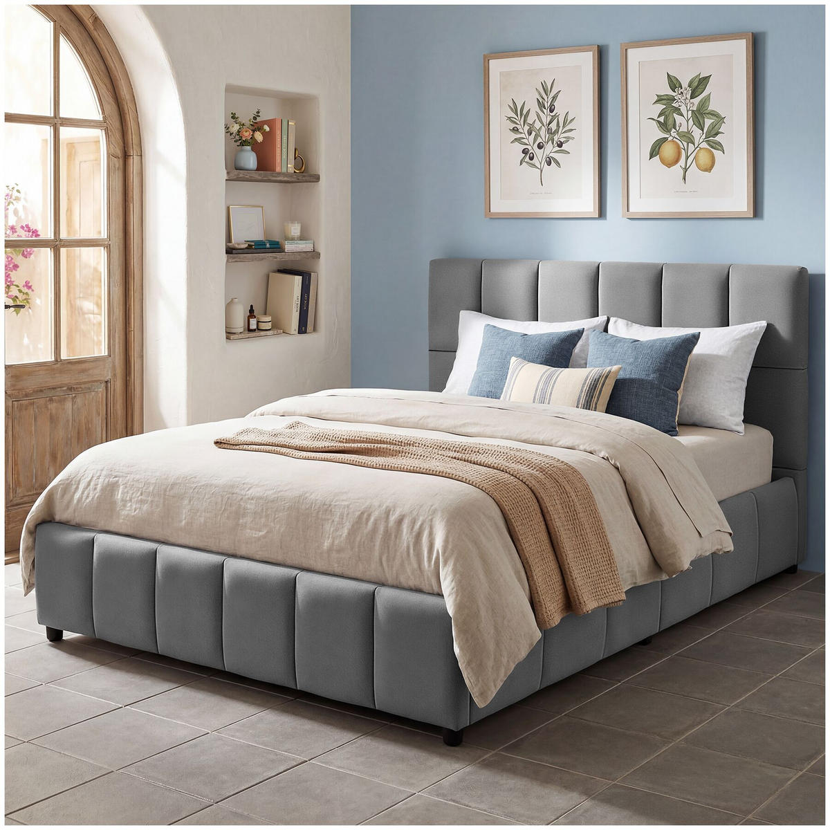 POLSTERBETT Shirley, Belastbarkeit 250 kg, Samtoptik dunkelgrau - Dunkelgrau, Holz (120/200cm) - tectake