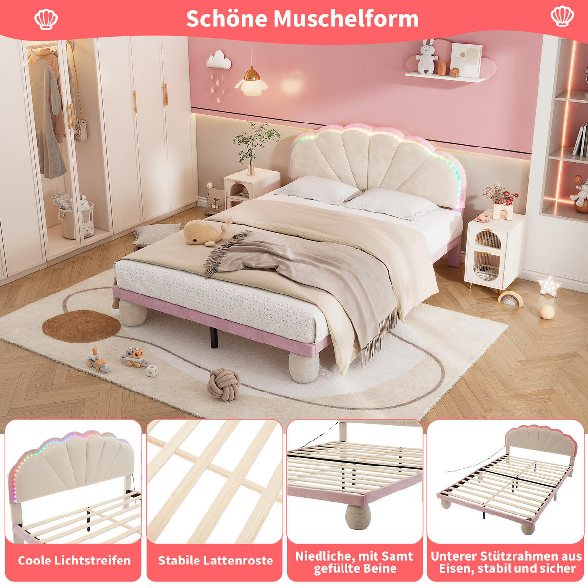 POLSTERBETT mit Kopfteil und Samtbezug Beige 140x200 cm Textil - Beige, Textil (140/200cm) - SONNENH