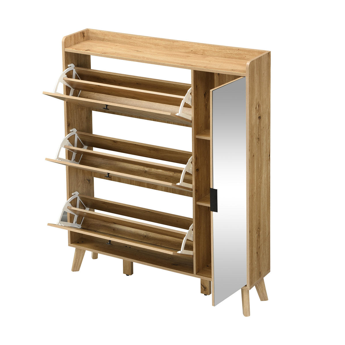 SCHUHSCHRANK aus MDF 110x24x137,5cm in Naturfarben mit Spiegel - Naturfarben, Holzwerkstoff (110/137.5/24cm) - Modfu