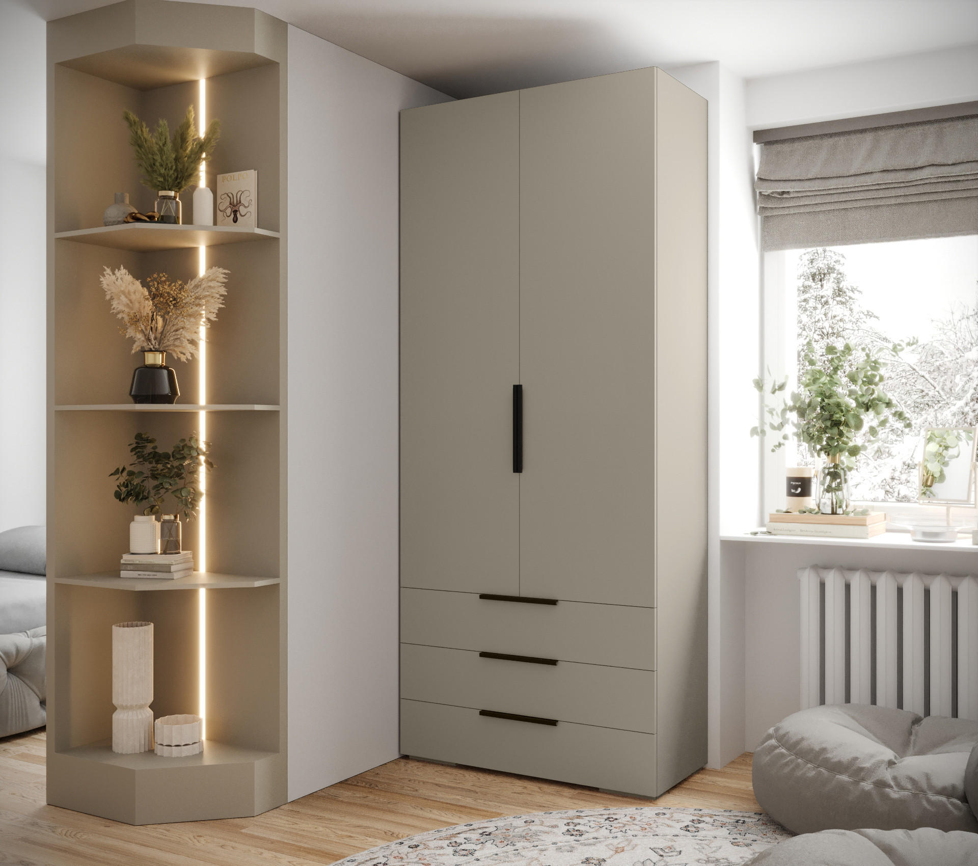 DREHTÜRENSCHRANK 236.7/100/47 2-türig - Kaschmir/Schwarz, Holz/Metall (100/236.7/47cm) - MÖBEL KRYSPOL