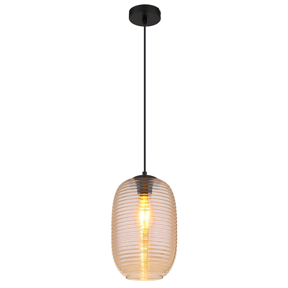 PENDELLEUCHTE Metall Schwarz Orange - Orange, Glas (20/20/120cm) - Globo Lighting