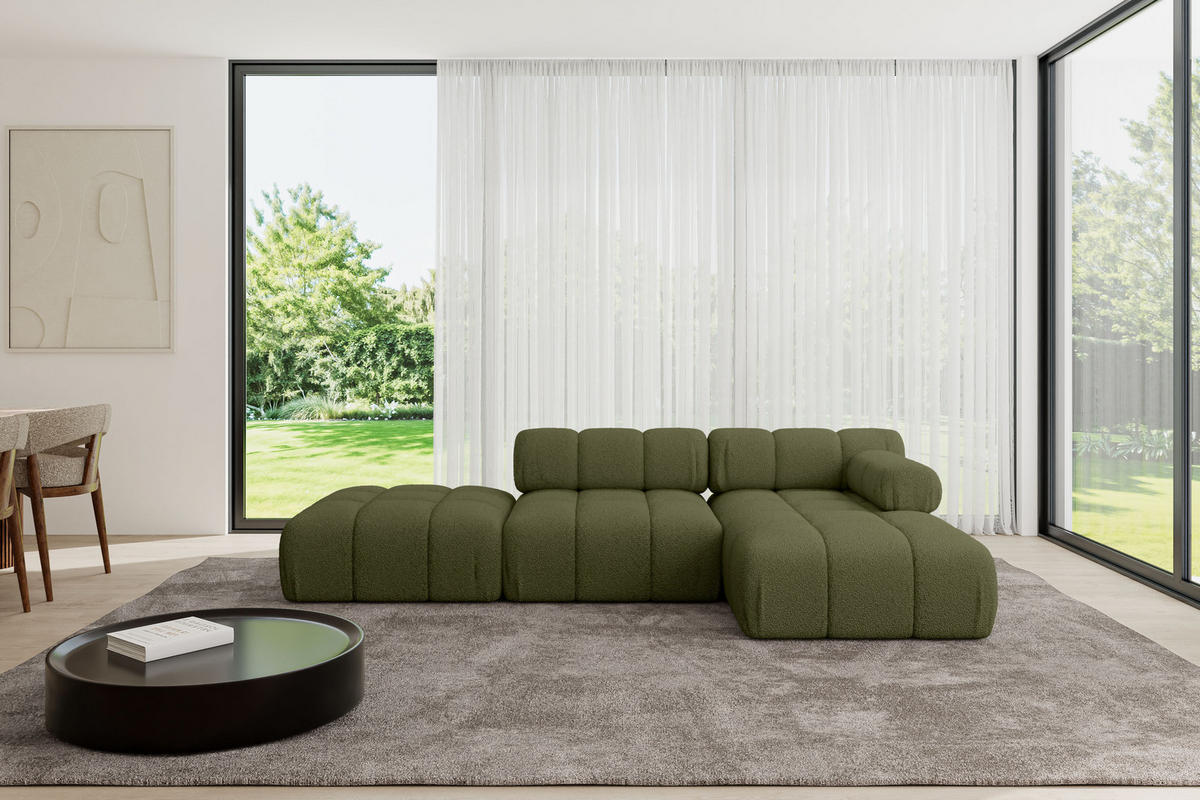 ECKSOFA modulares Sofa Lizur-L1 - 285x160x70 cm Grün Bouclé - Grün, Holzwerkstoff/Textil (285/160cm) - ALTDECOR