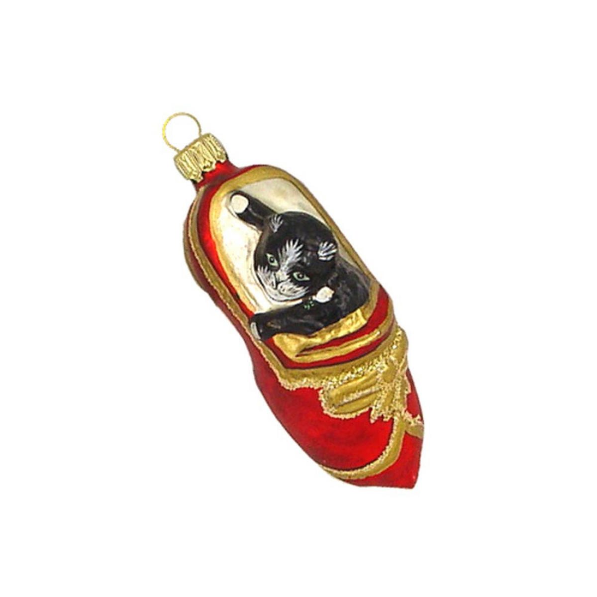 CHRISTBAUMSCHMUCK Katze im Schuh schwarz rot 9 cm - Multicolor, Metall (0.1/9/0.1cm)