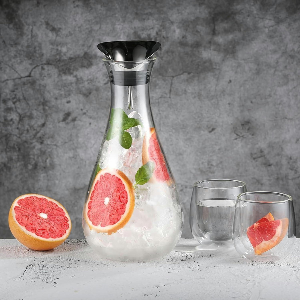GLASKARAFFE 1.8L mit Edelstahl-Deckel - Transparent, Glas (14/14cm)