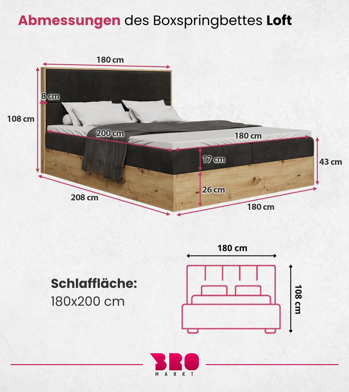 BOXBETT Loft mit Topper 180/200 Braun|Schwarz - Schwarz/Braun, Holzwerkstoff/Textil (180/200cm) - Bromarkt