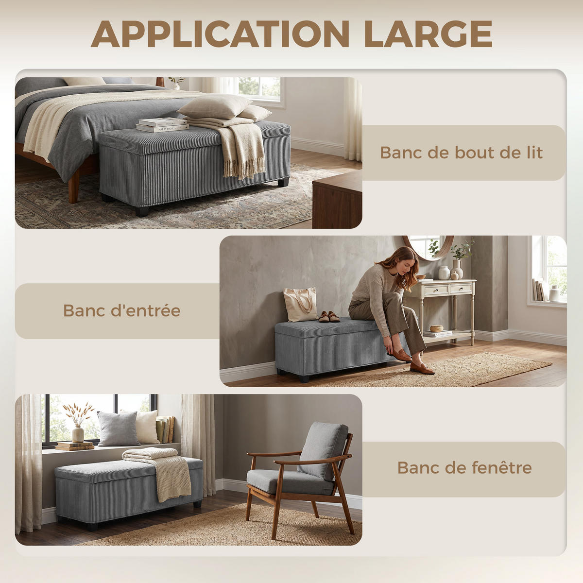 TRUHENBANK DE-16451 mit Stauraum und Cordbezug Grau - Grau, Textil (112/40/42cm) - ComfortXL
