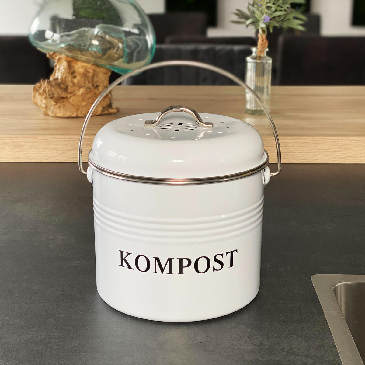 MÜLLEIMER Eisen inkl. 2 Kohlefilter 21.5 / 19 / 20.5 cm - Weiß, Metall (19/20.5/21.5cm) - Intirilife