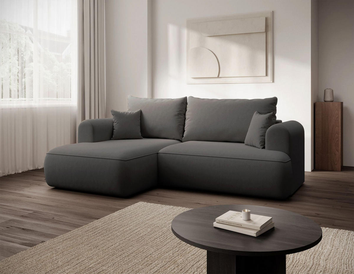 ROHOVÁ rozkládací pohovka Ovo Mini tmavě šedá, sametový potah Easy-Clean - černá/tmavě šedá, textil/plast (238/156cm) - Selsey