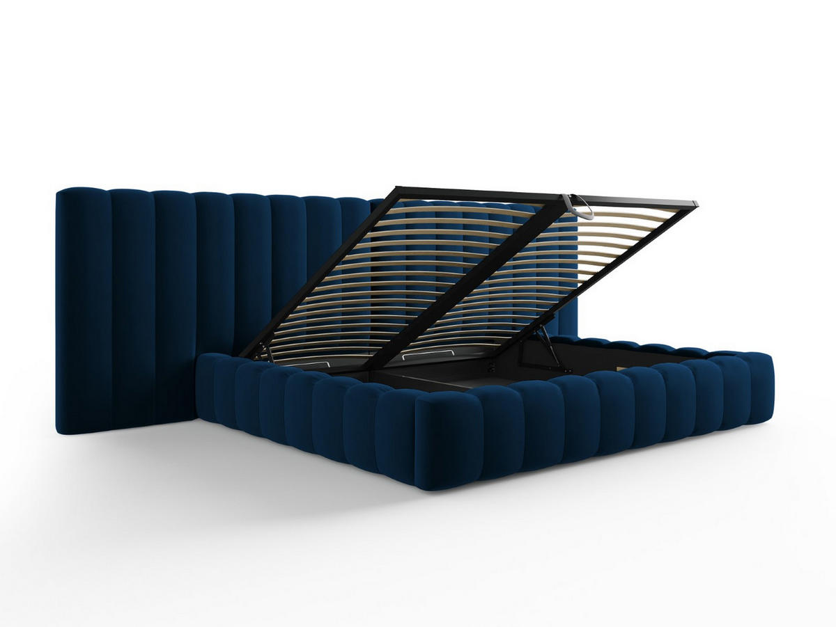 BETT mit Bettkasten und Doppelkopfteil Kelp aus Samt königsblau 200x200cm - Blau, Textil (200/200cm) - Micadoni