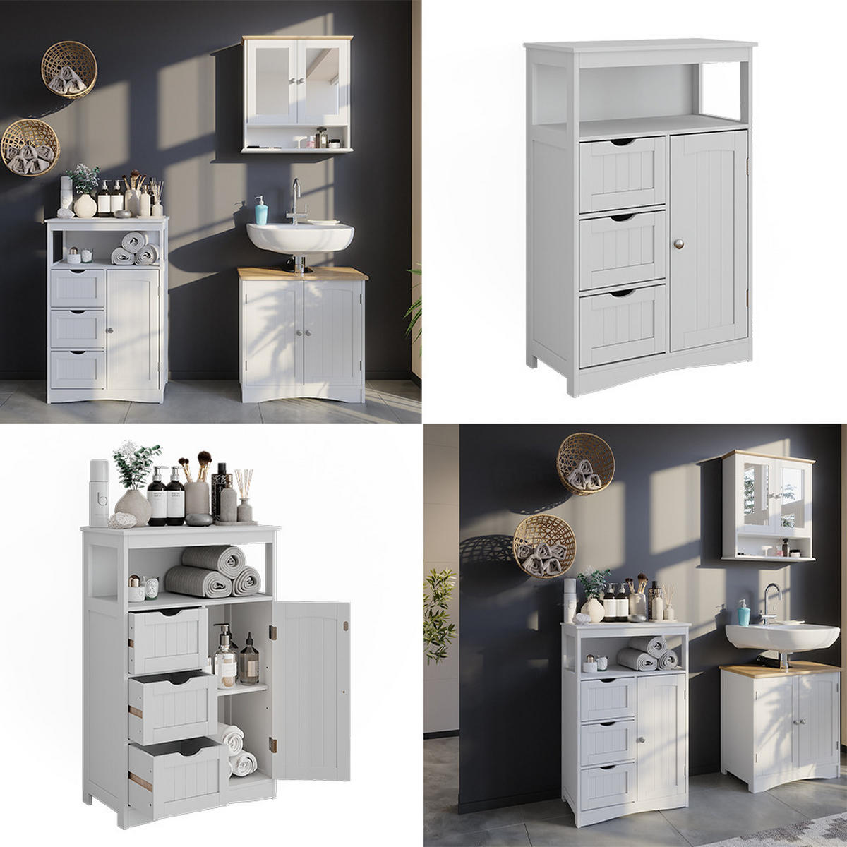 MIDISCHRANK Bianco Weiß 56 x 86.5 cm mit Schubladen - Weiß, Holzwerkstoff (56/86.5/29.2cm) - Vicco