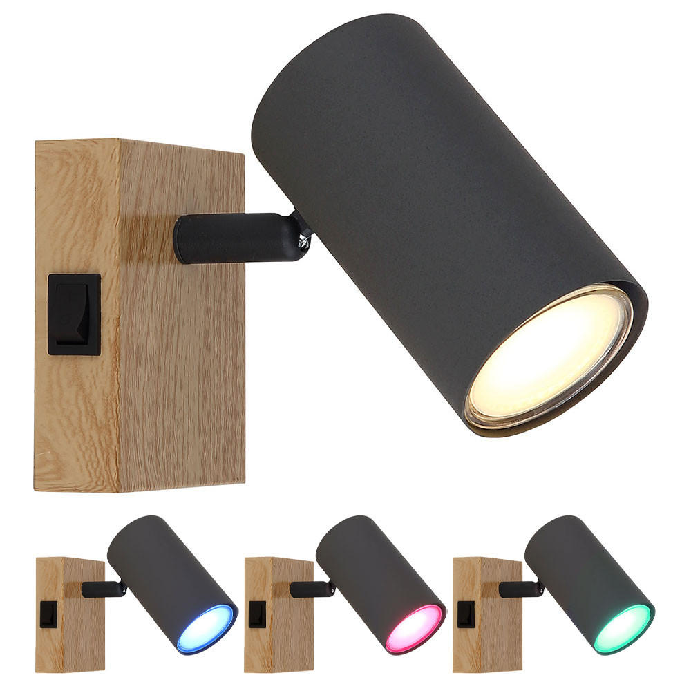 WANDLEUCHTE Metall Holzoptik Grau beweglicher Spot - Grau, Metall (7/10/12cm) - Globo Lighting