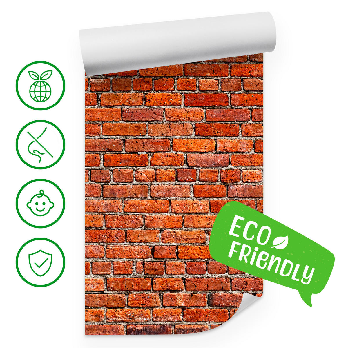 FOTOTAPETE für Wohnzimmer Backstein Ziegel 3D 450x315 - Rot/Orange, Papier (450/315cm) - Muralo