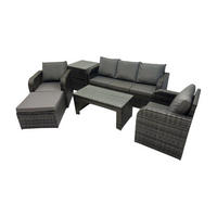 GARTENSOFA SET mit LIEGESTUHL Polyrattan 6-Sitzer Dunkelgrau - Dunkelgrau/Grau, Glas/Kunststoff - Fimous
