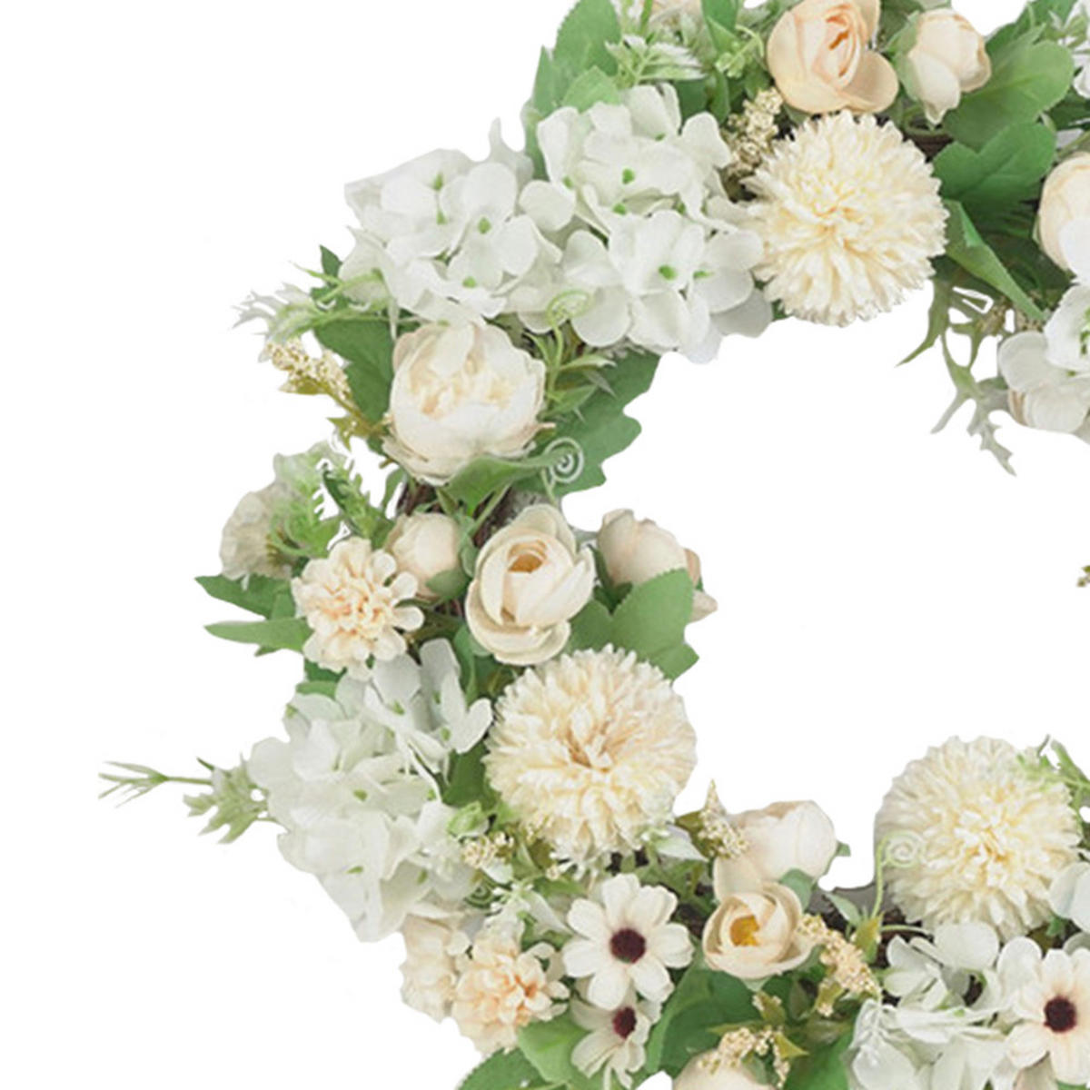 KUNSTBLUME Pfingstrosen und Mischblumen Künstlicher Frühlingskranz für Hochzeit und Dekoration - Weiß, Kunststoff (20cm) - Livingandhome
