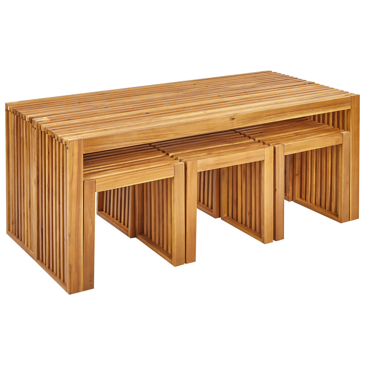 GARTENMÖBEL SET 6-Sitzer Akazienholz hellbraun 8-teilig Bellano - Hellbraun, Holz - Beliani