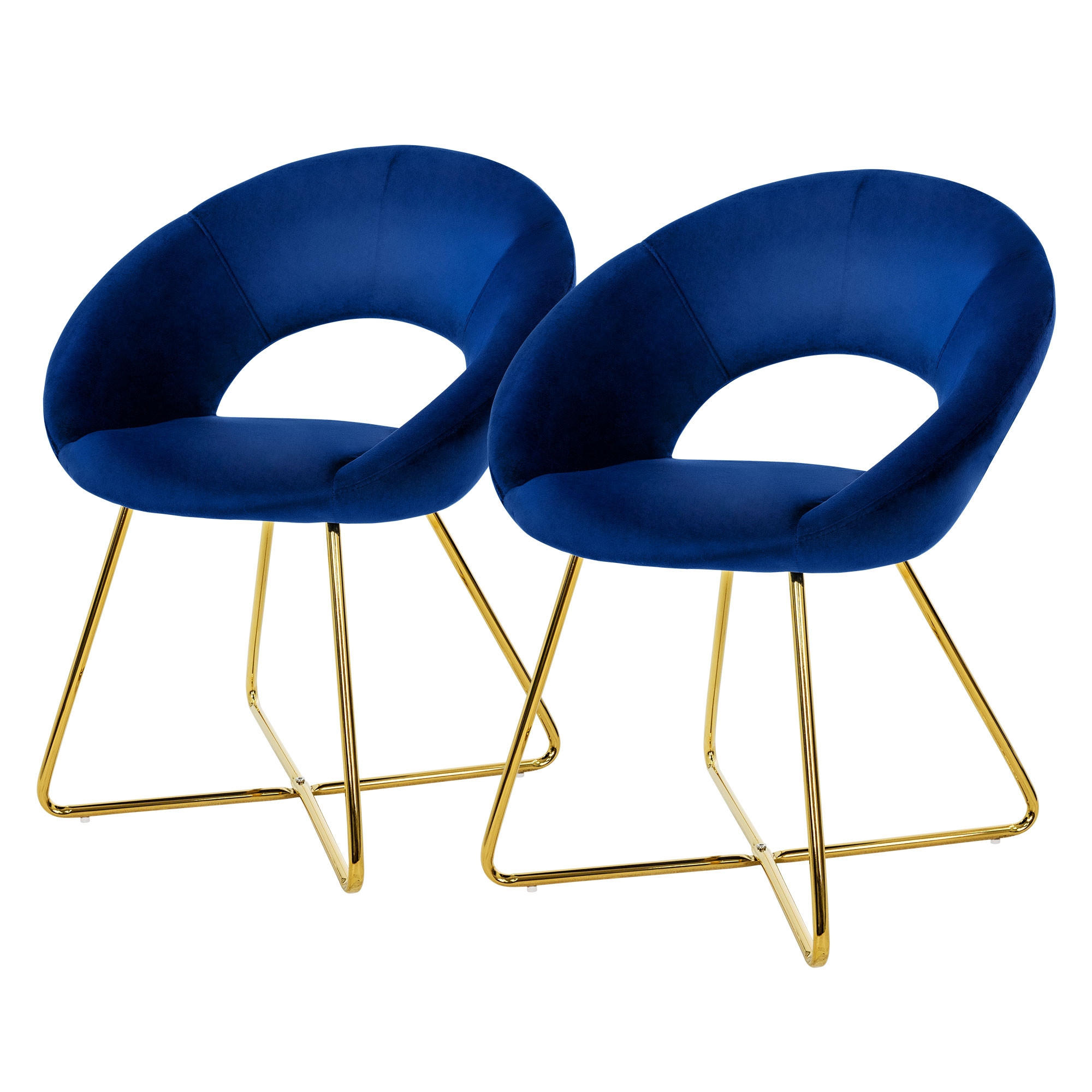 STUHL Samt blau 2er Set - Blau, Metall (53/77/64cm) - ML-DESIGN