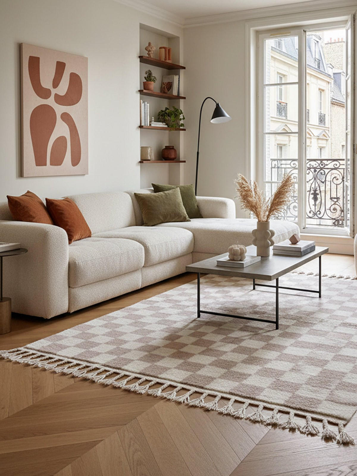 BERBERTEPPICH aus Marokko aus Wolle kariert 200x 300 cm - Beige, Naturmaterialien (200/300cm) - AFK Living