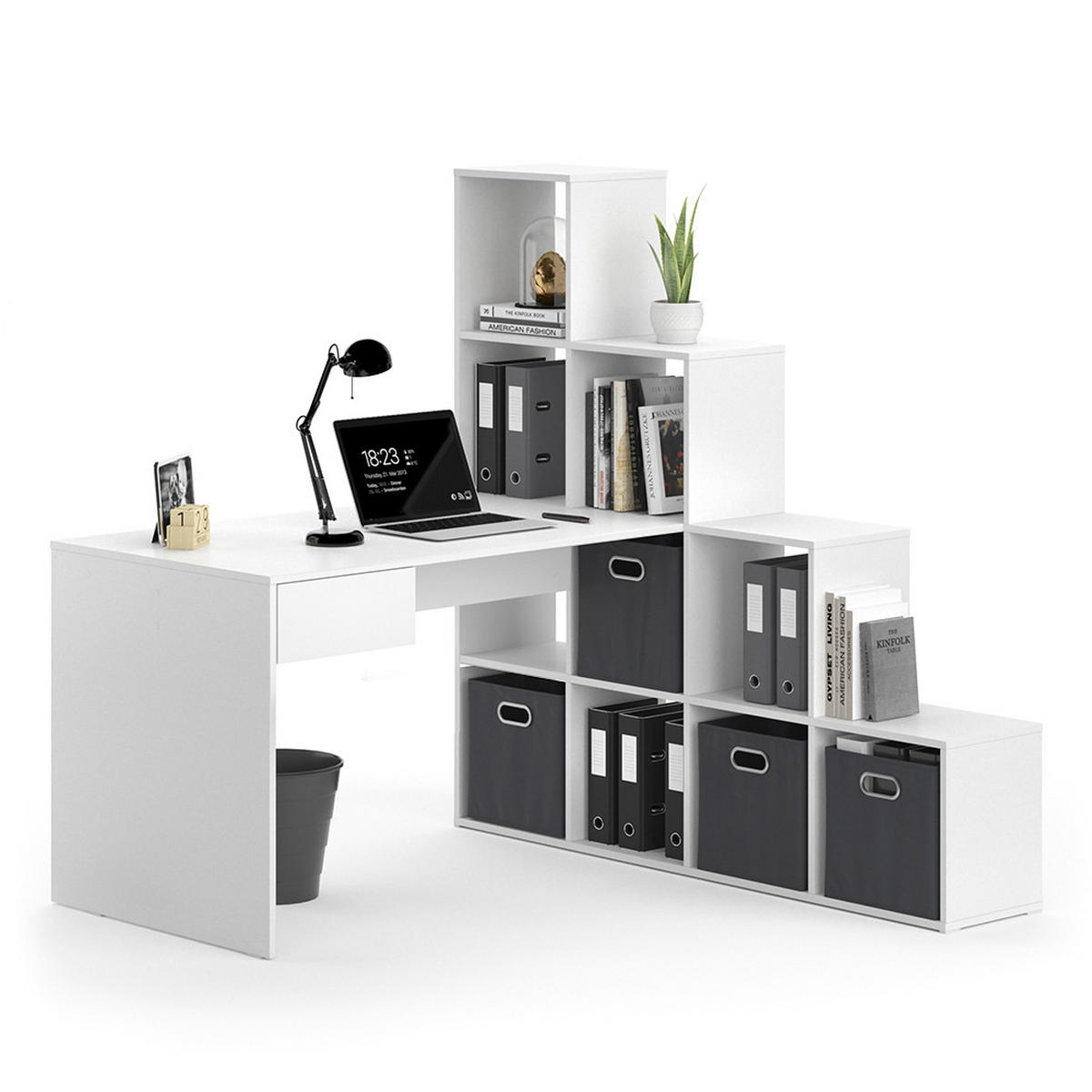 ROHOVÝ PSACÍ STŮL Sarah Bílá - bílá, kompozitní dřevo (142.4/139/143cm) - Vicco