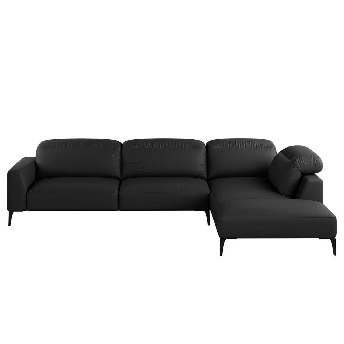 ECKSOFA mit Ottomane - Schwarz, Leder/Metall (325/238cm) - home24
