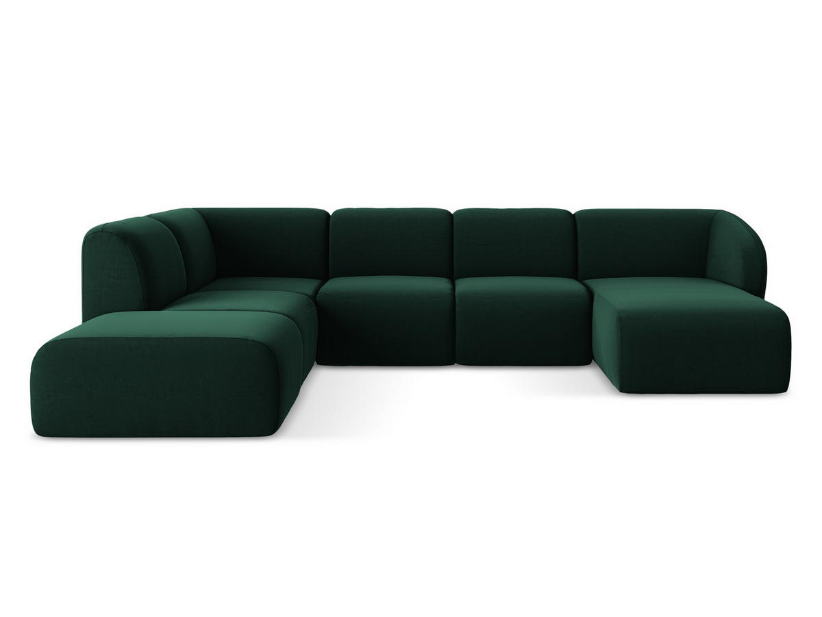 WOHNLANDSCHAFT Samt Stoff Grün - Dunkelgrün/Schwarz, Holzwerkstoff/Kunststoff (325/75/236cm) - Makamii