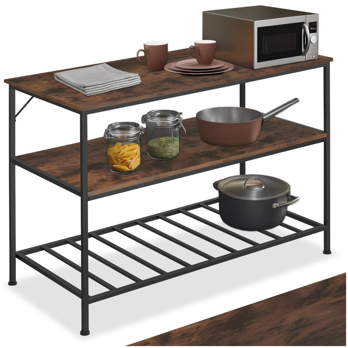 KÜCHENREGAL Akeley, 120 x 60 x 90, 5 cm, Industrial Holz dunkel, rustikal - Rostfarben, Holzwerkstoff (60/90.5/120cm) - tectake