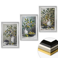 WANDBILDER 3er Set - 40x60 cm Silberner Rahmen - Keramik olivgrau - Silberfarben, Kunststoff (40/60cm) - ArtPrintCave