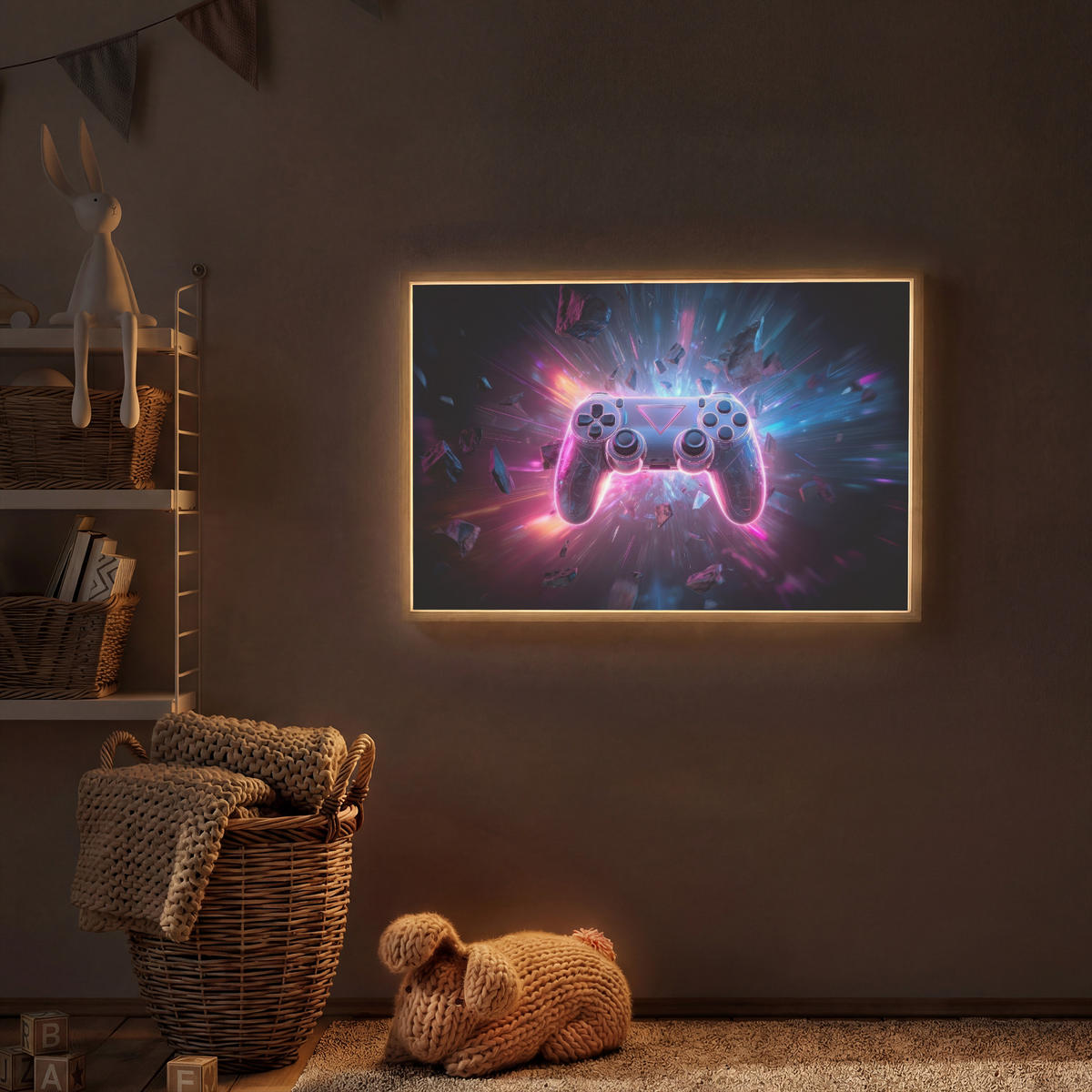 NÁSTĚNNÁ LAMPA S AKUMULÁTOREM Controller - Neon - Explosion - Abstraktní 100x70 cm - fialová, kompozitní dřevo (100/70/8cm)