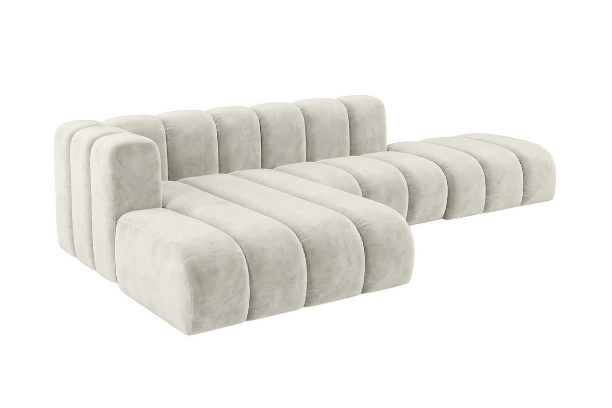 ECKSOFA Modulares In L-Form Mit Hocker, Velvet-Stoff Riviera, Ecru, Links, GRAND Mini - Creme, Holz (295/179cm) - Kaiser Möbel