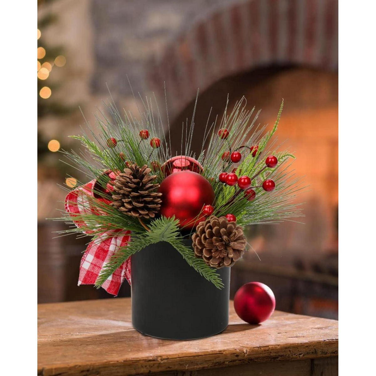 KUNSTPFLANZE Weihnachtsarrangement im Keramiktopf Rot - Rot, Keramik (28cm)
