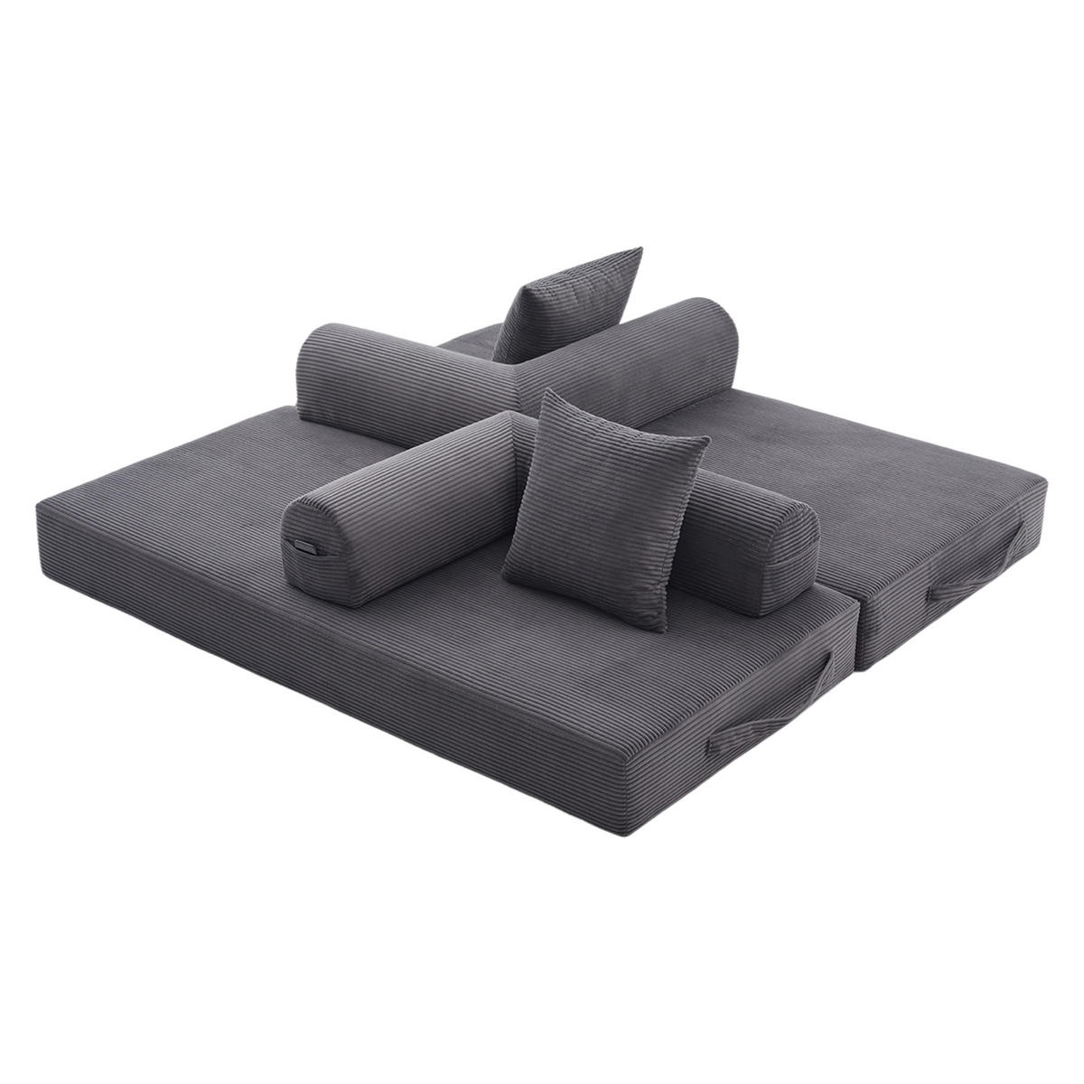 SCHLAFSOFA 200/94/67 cm Dunkelgrau mit Seitentaschen plus und 3 Kissen - Dunkelgrau, Textil (200/67/94cm) - Oxeza