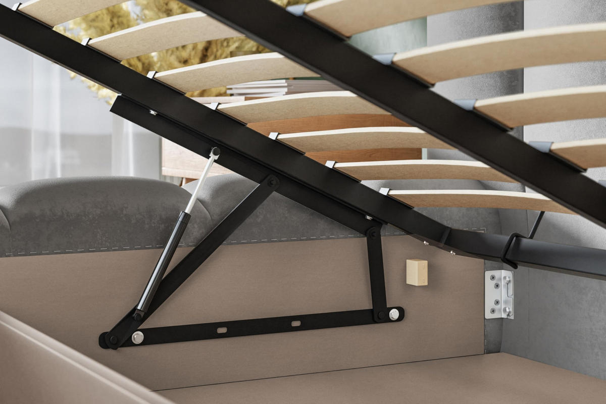 BETT 140x200 - Polsterbett mit Bettkasten und Metallrahmen - Modern Bett - Eleganter Catch Me-Stoff - Kollektion Nora Maxi - Weiß - Weiß, Holz/Textil (140/200cm) - Alpi-Möbel