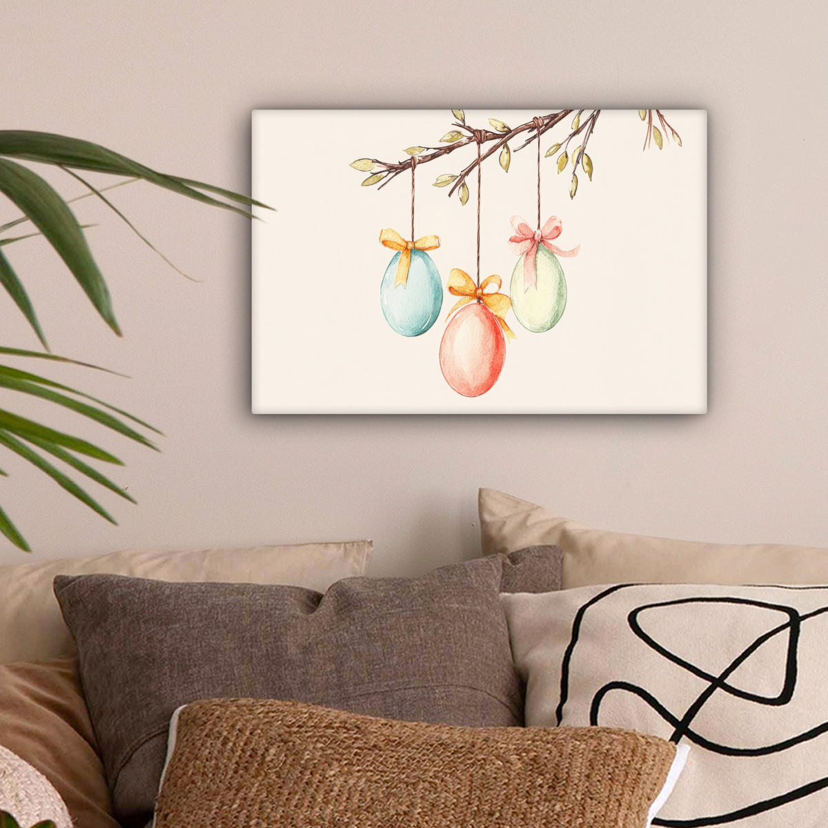 LEINWANDBILD Osterkuchen - Schleife - Eier Deko Schlafzimmer 30x20 cm - Creme, Textil (30/20cm) - MuchoWow