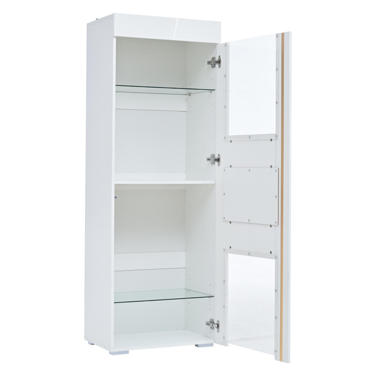 VITRINE LED Hochglanz Schrank Acryl Tür 2 Glasböden Weiß 170cm - Weiß, Glas (60/170/40cm) - FLIEKS