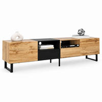 TV-LOWBOARD aus MDF 190x38x48 cm Schwarz/Naturholz mit 2 Türen und 2 Schubladen - Naturfarben, Holzwerkstoff (190/48/38cm) - IVMEU