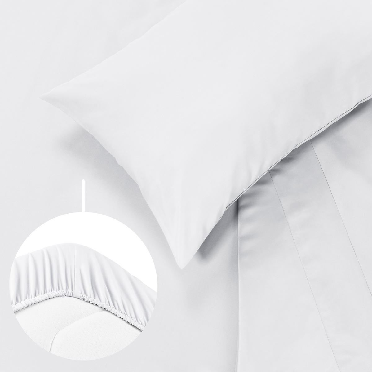 BETTLAKEN 3er Set - Spannbettlaken 180x200x30cm 2X Kissenbezug 50x80cm - White - Weiß, Textil (180/200cm)