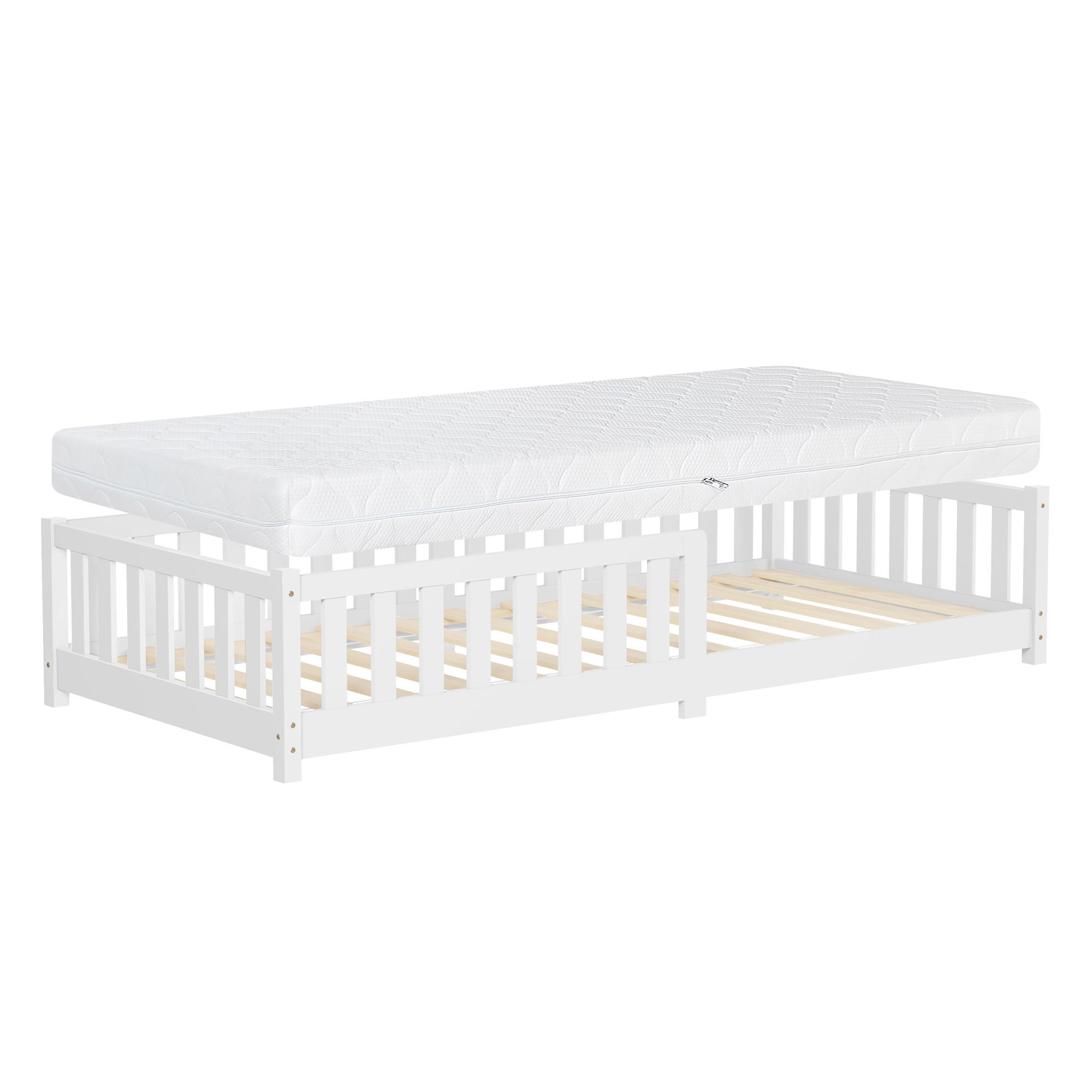 KINDERBETT 90x200 cm Weiß mit Matratze H:16 cm - Weiß, Kunststoff (90/200cm) - ML-DESIGN