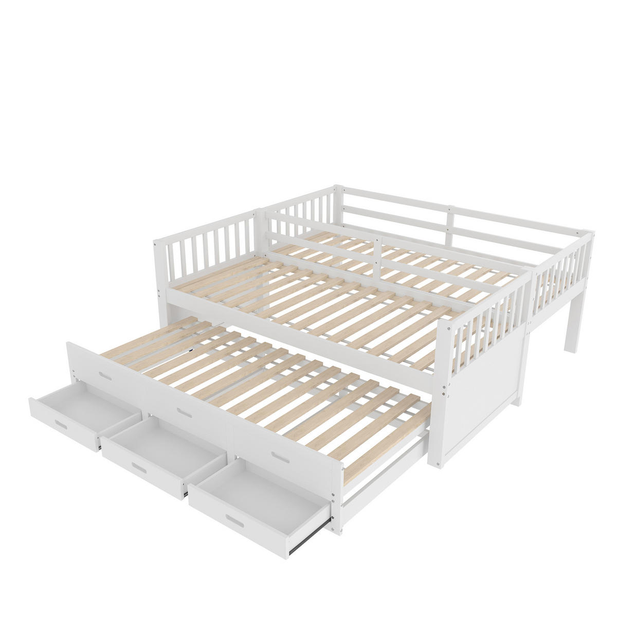 ETAGENBETT aus Kiefernholz und MDF 90x200 cm Weiß mit Ausziehbett und 3 Schubladen - Weiß, Holz (90/200cm) - IVMEU