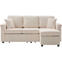 ECKSOFA 194/73/81 cm Beige mit LED-Beleuchtung, Stauraum-Fußteil, 2 Schubladen, Getränkehaltern und Seitentaschen - Beige, Textil (194/73cm) - Oxeza