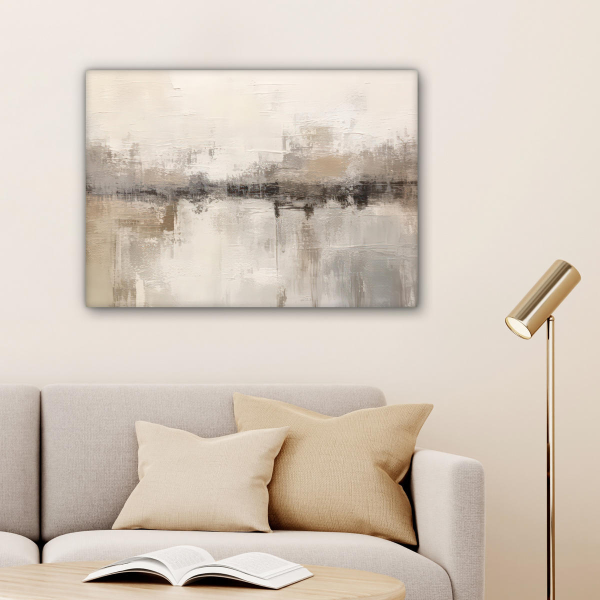 LEINWANDBILD Moderne Kunst - Abstrakt - Beige Wandbilder 80x60 cm - Beige, Textil (80/60cm) - MuchoWow