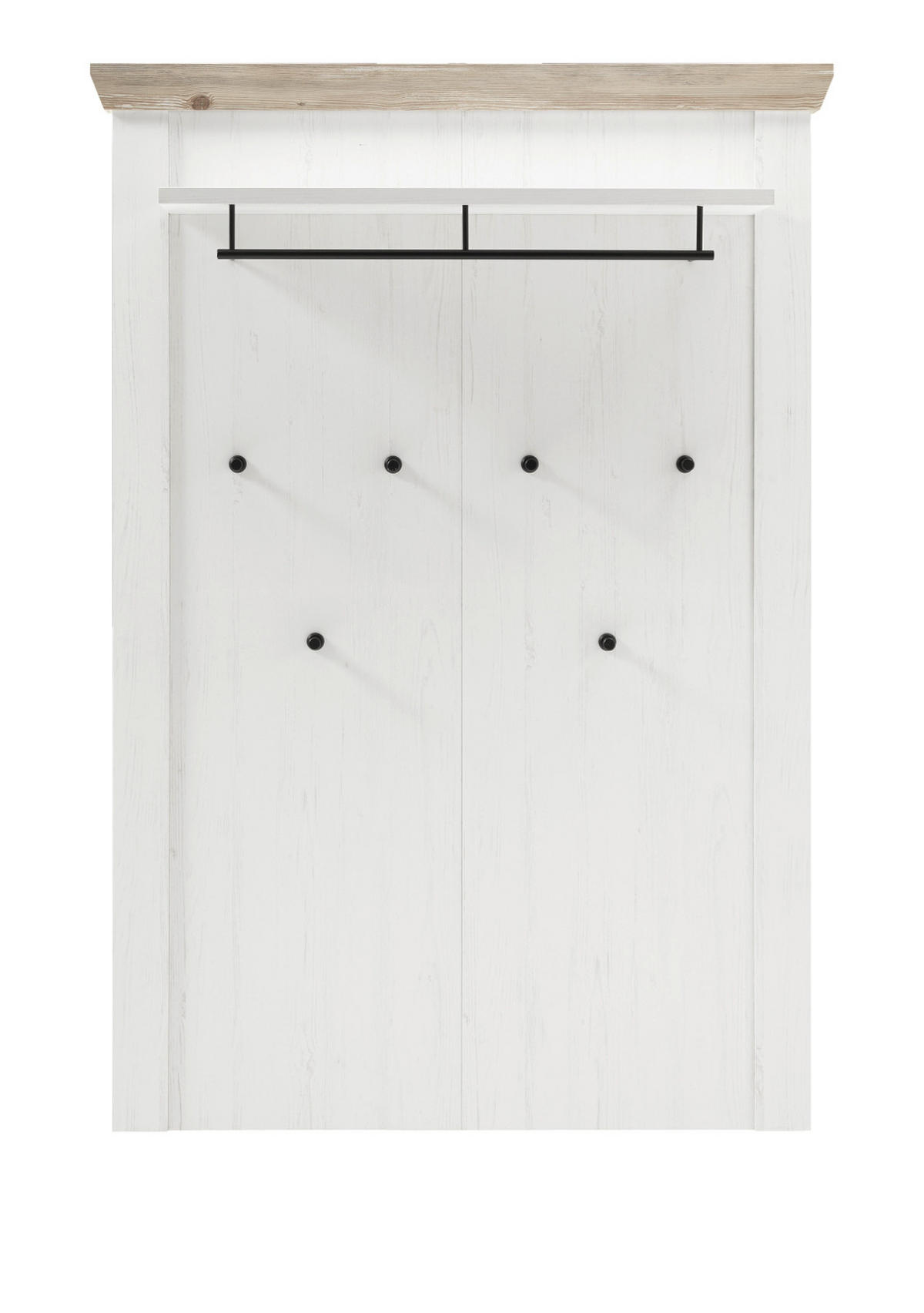 GARDEROBENPANEEL Pinie weiß, Oslo Pinie Landhaus, Wandgarderobe, 107 x 153 cm - Schwarz/Weiß, Holzwerkstoff/Metall (107/153/27cm) - Furn.Design