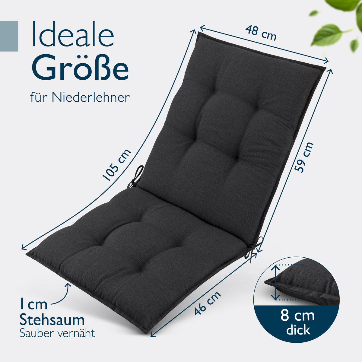 NIEDERLEHNERAUFLAGE Sun-NL 105/50/8cm Anthrazit - Anthrazit, Textil (50/8/105cm) - Beautissu 