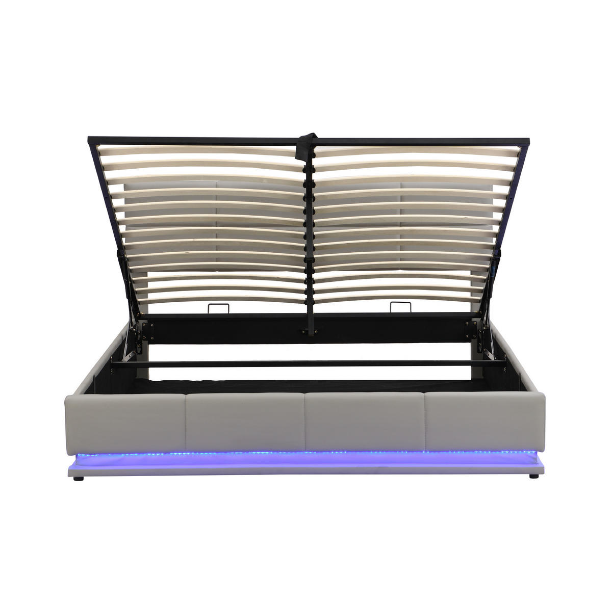 POLSTERBETT 180/200 cm aus Kunstleder mit LED-Beleuchtung, hydraulischem Bettkasten und verstellbarem Kopfteil, Zementgrau - Grau, Kunststoff (180/200cm) - Redom