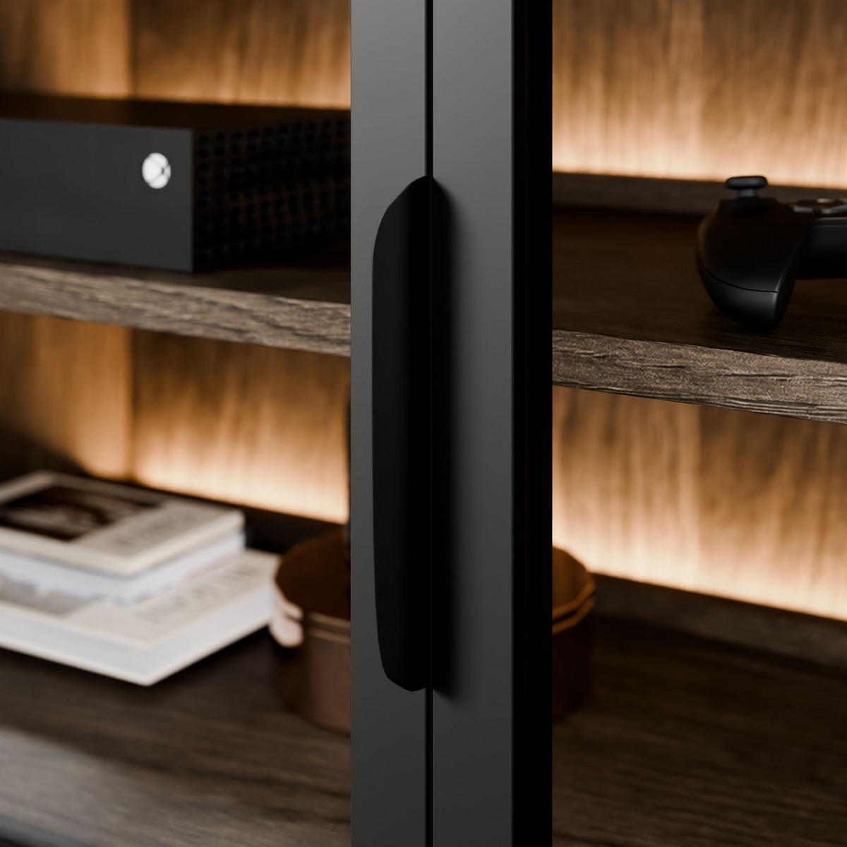 TV-ELEMENT LINEA LOFT mit LED-Beleuchtung Eiche + Schwarz - Eichefarben, Holzwerkstoff (181/62/39cm) - Lookway