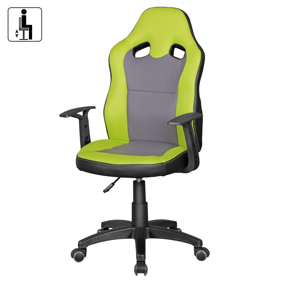 KINDERDREHSTUHL Racing Ergonomisch Höhenverstellbar FAST, Grün 60x60x112 cm - Schwarz/Grün, Kunststoff/Textil (60/112/60cm) - KADIMA DESIGN